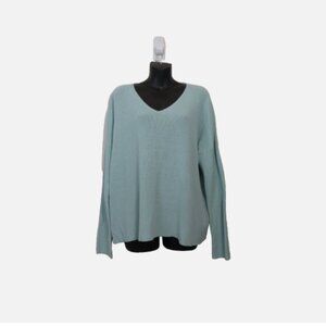 Eileen Fisher size Medium Organic Cotton Tunic Top V Neck Long Sleeve Blue NEW